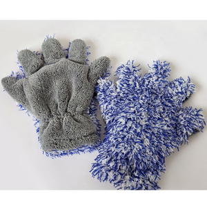 Gants de lavage de voiture Kingdetail en peluche à cinq doigts, bleu + gris, sans peluches, super absorbants, multifonctionnels, pour le nettoyage des espaces - Product Image 1