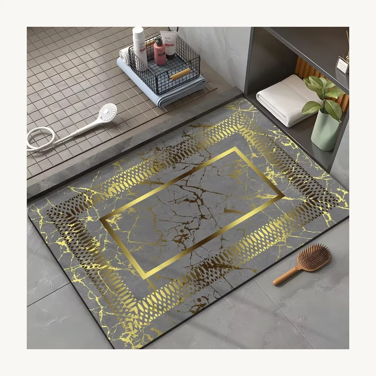 Traditional Chinese craftsmanship modern air door mats Black gold regular wood grain pattern carpet 9X12 Bath Mat Doormat