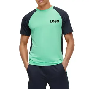 도매 제조 업체 사용자 정의 로고 대비 색상 슬림 핏 100% 폴리에스터 남자 T 셔츠
