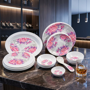 Service de vaisselle en céramique florale, assiettes rondes, bols, plat de service, passe au lave-vaisselle, motif floral peint à la main - Product Image 3
