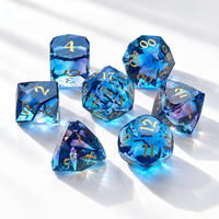 Ensemble de dés polyédriques en cristal de verre dégradé bleu violet, 7 pièces, dés à chiffres encreés d'or pour jeux de société de table Dragons TRPG