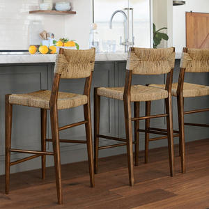 Tabourets de bar en bois massif avec dossier, assise et dossier tissés à la main, durables pour une utilisation en extérieur - Product Image 1