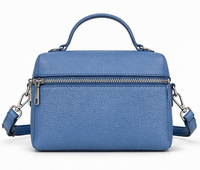 Sac à main chic pour femmes, bleu, en cuir de veau pleine fleur, sac à bandoulière