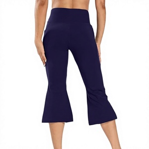Mid Waist Flare Yoga Capri Pants for Women Quick Dry Four-Way Stretch Eco-Friendly Bootcut Workout <b>Leggings</b> Drawstring OEM ODM - Product Image 6