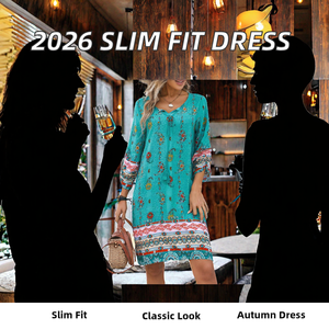 Vestido de Mujer de Alta Calidad para Otoño 2026, Estilo Vintage, Corte Entallado, Color Sólido, Manga Larga, Cuello en V, Cierre de Botón, Tejido - Product Image 2