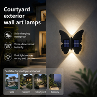 Lampe murale solaire en forme de papillon, éclairage LED extérieur pour jardin, décoration avec éclairage haut et bas pour patio, clôture, cour, allée