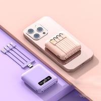 Power Bank Mini 10000mAh Grosir Pabrik, Layar Digital, Dilengkapi 4 Kabel, Pengisi Daya Ponsel dengan Tali Gantungan dan Senter