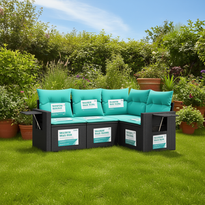 Ensemble de canapés de jardin noirs avec coussins, résistant aux UV, en rotin PE, mobilier d'extérieur au design contemporain, imperméable pour jardin - Product Image 2