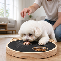 Papan Cakar Anjing Kayu Solid Berputar dengan Mangkuk Stainless Steel, Mainan Puzzle Pengisi Makanan Lambat, Pengayaan Interaktif untuk Anjing
