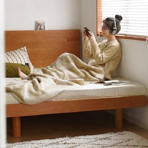 Cama con plataforma de madera de cerezo de 1,5 m o 1,8 m, estilo minimalista japonés, cama de madera maciza que ahorra espacio para apartamentos pequeños - Product Image 3