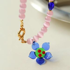 Cadenas de latón con cuentas de cristal ojo de gato y diamantes, hechas a mano, estilo europeo-americano, con diseño de flor de margarita, sencillas y bonitas, para mujer, bloggers y budistas. - Product Image 5