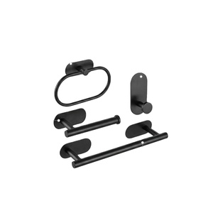 Ensemble d'accessoires de salle de bain noir mat, barre porte-serviettes murale, porte-rouleau de papier toilette, crochets, design minimaliste, protection contre la corrosion - Product Image 1