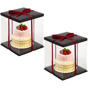 Clear Transparent Square Disposable Black PET <b>Cake</b> <b>Box</b> Embossing Custom Logo Luxury Gift <b>Box</b> for Food Grade <b>Weddings</b> Birthday - Product Image 1