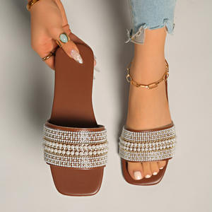 Sandales plates à nœud pour femmes en gros, grande taille, décoration de bordure, perles colorées, sandales plates à bride unique pour femmes - Product Image 2