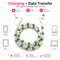 Kabel Pengisi Daya 4 in 1 Berhias Mutiara, Kabel Multi Charger USB Tipe C, Konektor Multi, Kabel Ponsel Warna-warni Bergaya Preppy