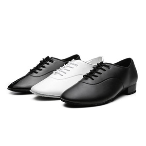 Zapatos de Baile de Salón/Latinos para Hombre, Clásicos, Negros Brillantes, Parte Superior de PU, Tacón Bajo de 2-2.5cm, Silenciosos, Modernos, para Vals, Suela de Gamuza Blanca Brillante - Product Image 4