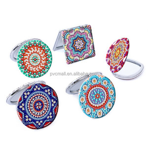 Pequeño diamante pintura arte espejo compacto <span class=keywords><strong>Mandala</strong></span> cubierta portátil lupa plegable monedero DIY espejo Mini para mujeres niñas chico - Product Image 1