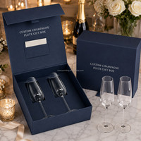 Boîte cadeau magnétique de luxe pour flûtes à champagne avec impression de logo sur mesure, estampage à chaud argenté et insert pour 2 verres