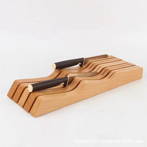 Wooden <b>Drawer</b> Type Knife Holder 10 Pcs Capacity Desktop <b>Kitchen</b> Storage <b>Organizer</b> Rack - Product Image 3