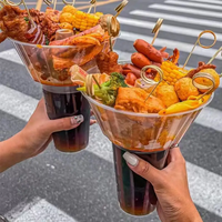 Gobelet en plastique jetable de 16 oz pour boissons chaudes, cola, thé au lait, avec plateau à collation sur le dessus et couvercles, gobelet créatif pour popcorn