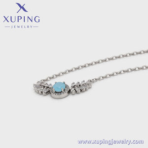 Xuping-collar de cadena de diamantes chapados en platino, joyería de lujo elegante con hojas animadas de piedra azul - Product Image 5
