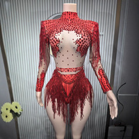 Body sexy haut de gamme pour femme 2026 avec franges en strass, justaucorps à pampilles en cristal pour soirée, bal de promo et spectacle sur scène