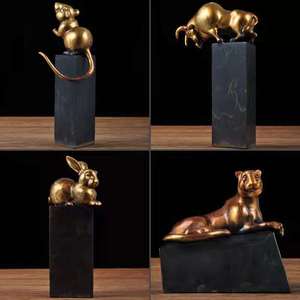 Brass Zodiac Animal Figurines Set 12 Pieces Chinese New Year Decor Office Table Gift Craft Decorative Objects - Product Image 2