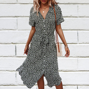 Nuovo Abito <span class=keywords><strong>Chic</strong></span> da Donna 2026 Primavera Estate Casual a Maniche Lunghe con Bottoni Frontali Tinta Unita, Linea ad A, Antirughe, Lunghezza al Ginocchio - Product Image 4