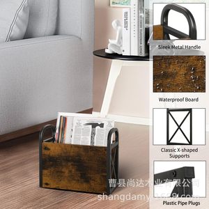 <b>Desktop</b> storage box, <b>desktop</b> vinyl record holder, multi-layer iron and wood combination <b>shelf</b>, magazine and photo album storage - Product Image 2
