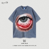 T-shirt Homme en Coton Peigné à Col Rond, Style Urbain Européen et Américain, Tendance Nationale, Grammage Lourd, Délavé à l'Acide, Imprimé Cartoon Parodie Rétro