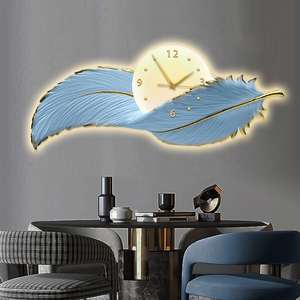 Grande horloge de maison Art Déco Plume design LED horloge murale Salon canapé fond Peinture murale élégante - Product Image 2