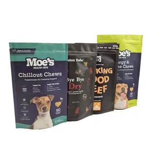 Custom Ontwerp Verpakking Rits Zakje Plastic Tassen Logo Huisdier Snack Hond Traktatie Tas Pet Food Bag Pakket