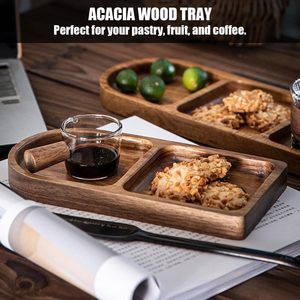 Plateaux de service polyvalents en bois d'acacia, lot de 2 plateaux ovales en bois, plateau décoratif, parfait pour les desserts, les fromages, les fruits, le thé, le café - Product Image 3