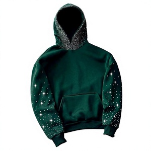 Sweat-shirt à capuche surdimensionné pour homme en polaire avec broderie de pierres précieuses et points de strass - Product Image 4