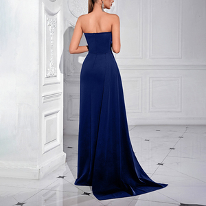 ZYHT 70029 Summer New Fashion Elegant Party <strong>Dresses</strong> Sexy Burgundy <strong>Strapless</strong> Tube <strong>Sequined</strong> Satin Maxi Evening <strong>Dress</strong> for Women - Product Image 4