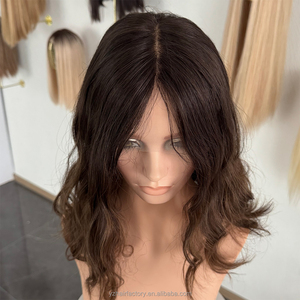 Perruque médicale en cheveux humains européens, avec dentelle supérieure, nouée à la main, couleur marron, cuticules alignées, frontale en dentelle, avec soie, perruque casher - Product Image 3