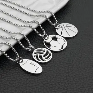 Sports Pendants Necklace Jewelry Men Stainless Steel Link Chain Custom Sporty Basketball Football Soccer Pendant Necklace