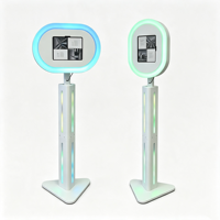 Kios Foto Booth Selfie Oval Portabel dengan Lampu LED RGB, Stand iPad, dan Alas Segitiga untuk Sewa Acara Pernikahan dan Ulang Tahun