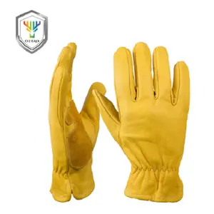 Leather Work Gloves Flex Grip Tough Cowhide Gardening Glove for Men Women Gold