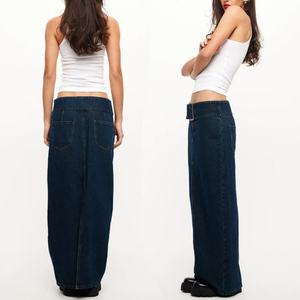 Nouveautés Jupe longue droite taille basse 100% coton en jean bleu pour femme - Product Image 4