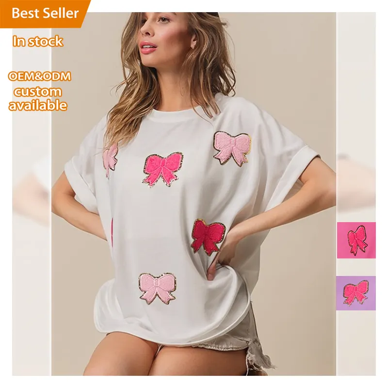 Camiseta Loveda para mulheres com gola redonda e laço de alça larga personalizada para mulheres