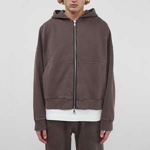 Felpe di spugna francese di alta qualità in cotone Unisex spesso con cappuccio Vintage con <span class=keywords><strong>cerniera</strong></span> ampia e squadrata <span class=keywords><strong>oversize</strong></span> felpe ritagliate ricamate - Product Image 1