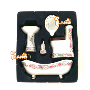Ensemble <span class=keywords><strong>de</strong></span> salle <span class=keywords><strong>de</strong></span> bain en céramique victoriane, 5 meubles miniatures <span class=keywords><strong>de</strong></span> <span class=keywords><strong>maison</strong></span> <span class=keywords><strong>de</strong></span> poupées, 1/12 - Product Image 1