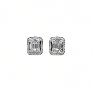 E1387 Orecchini in oro bianco con diamanti taglio baguette, gioielli classici naturali da donna - Product Image 1