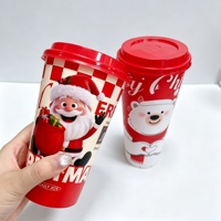 Gobelets en PP injecté IML de Noël avec couvercle, 16oz 24oz (500ml 700ml), vente en gros, pour thé au lait, jus, café, motifs variés (5 modèles)