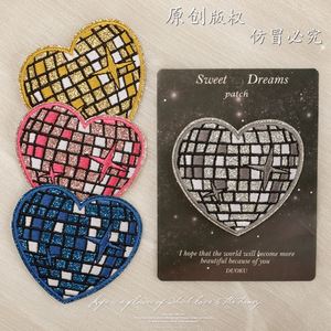 New Iron on Embroidered Shiny Glitter Edge Colorful Disco Planet Heart Patch for Clothing <b>Hat</b> <b>Bag</b> Decoration - Product Image 2
