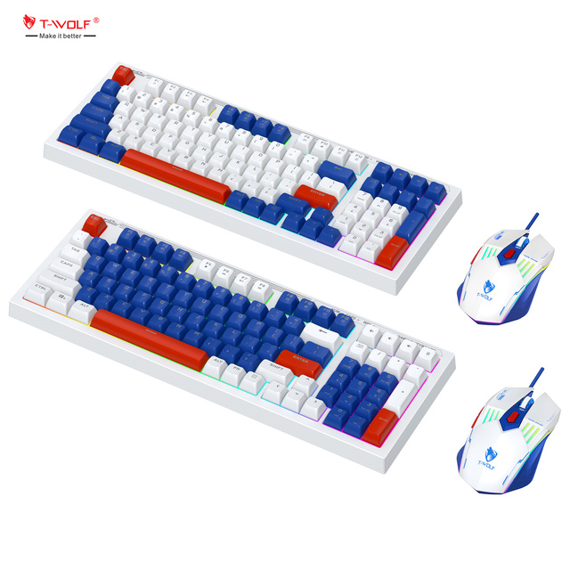 98 Keys Wired Multicolor Keyboards Mouse Combo Gaming Keyboards Mouse Combo Color Lights Keyboards for Wins/IOS