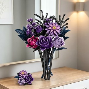 Purple Rose Gothic <b>Bouquet</b> Building Blocks <b>Flowers</b> Artificial <b>Flowers</b> Botanical Home Decor Valentines Mother's Day Gift - Product Image 3