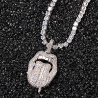 Pendentif à lèvres en zircon plaqué or blanc avec logo personnalisé Bijoux de mode Hiphop pour mariage Collier à maillons en laiton