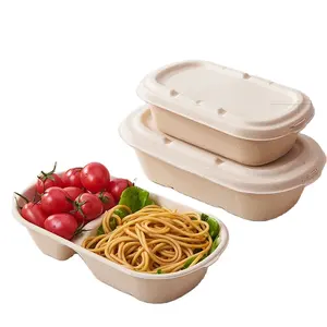 Einweg-Zuckerrohr-Clamshell-Verpackung Lebensmittel Mittagessen-Schachteln Natur zum Mitnehmen mikrowellenspezifischer Öko-Lebensmittelbehälter Bagasse